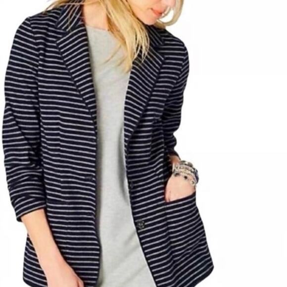 J. JILL Women's PLUS 3X Striped Button Sweater Blazer Jacket Navy Blue Gray - Picture 16 of 16